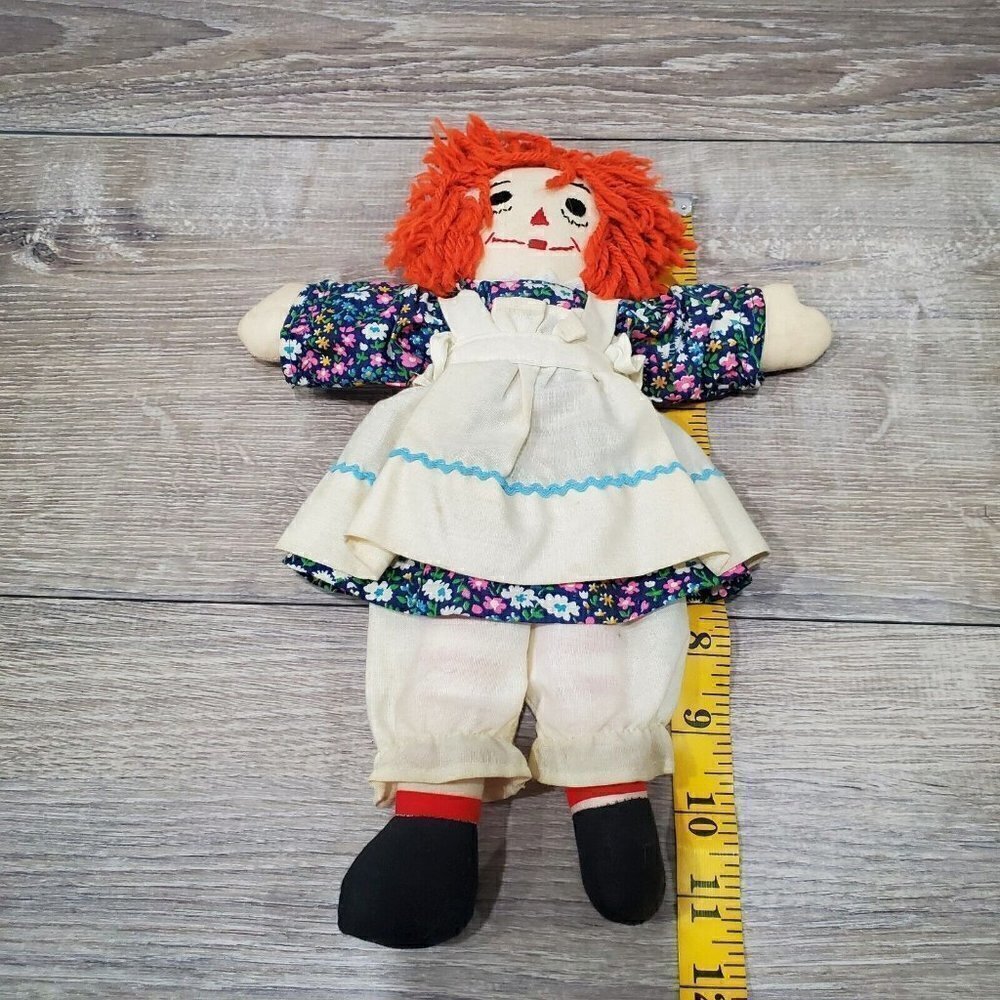Vintage Raggedy Ann 11 inch Cloth Doll Hand Sewn Floral Dress and Apron - Picture 5 of 10